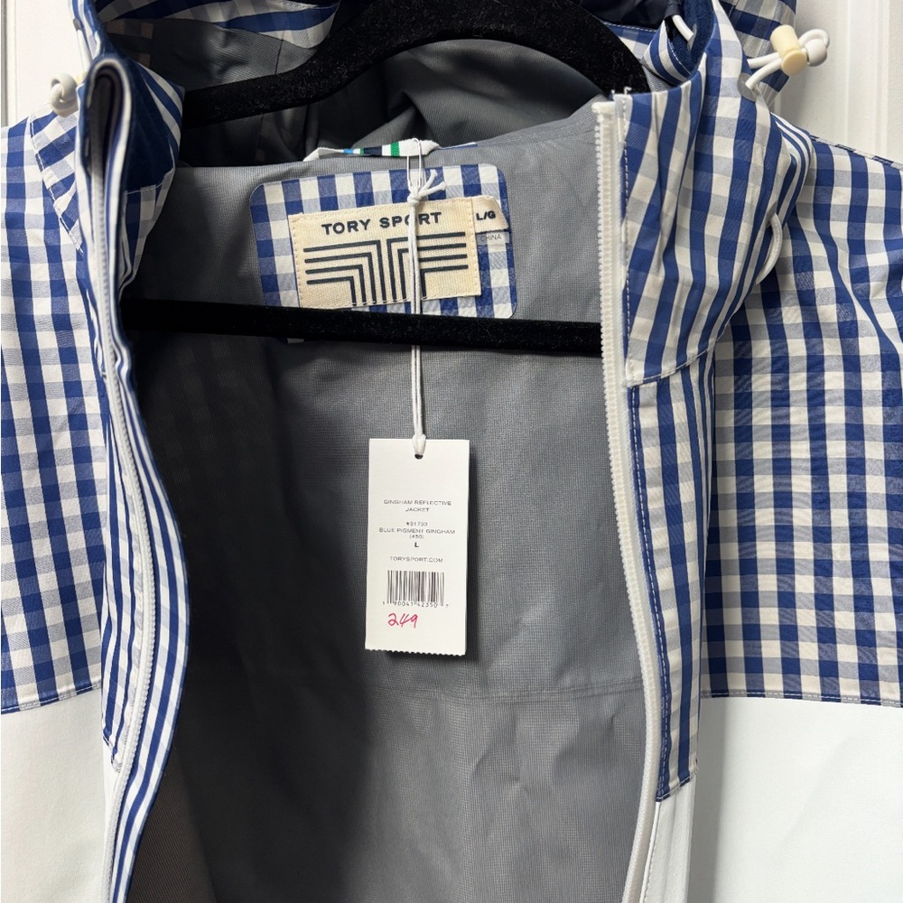 Tory Sport Blue Pigment Gingham Reflective Jacket - Picture 2 of 6